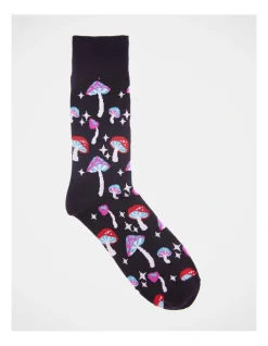 Kenji 1 Pair Mushroom Crew Length Socks In Black