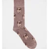 Kenji 1 Pair Pug Crew Length Socks In Brown Marle