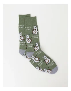 Kenji 1 Pair A-Llama Clock Crew Length Socks In Green