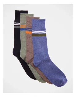 Kenji 4 Pair Pack Crew Socks In Stripe Design