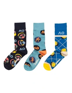 Australian Open AO X Foot-ies Gift Can 3 Pack Socks In Multi