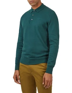 Ben Sherman Signature Long Sleeve Knitted Polo In Green