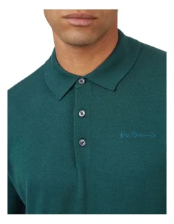 Ben Sherman Signature Long Sleeve Knitted Polo In Green -Coats Sales Store 970812550 3 720x928