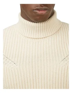 Ben Sherman Textured Stripe Roll Neck Knit In Cream -Coats Sales Store 970975720 4 720x928