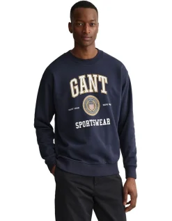 Gant Crest Shield Crew Neck Sweat In Blue