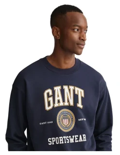 Gant Crest Shield Crew Neck Sweat In Blue -Coats Sales Store 974188000 3 720x928