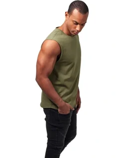 URBAN CLASSICS Open Edge Sleeveless Tee In Olive