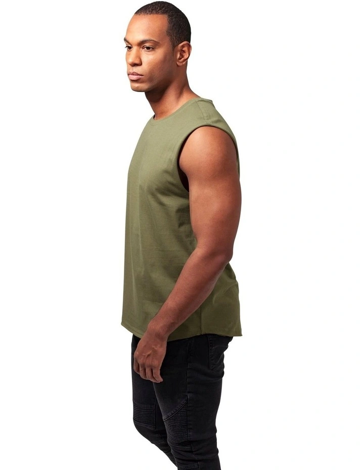 URBAN CLASSICS Open Edge Sleeveless Tee In Olive 4 URBAN CLASSICS Open Edge Sleeveless Tee In Olive - Image 2