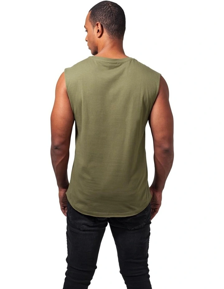 URBAN CLASSICS Open Edge Sleeveless Tee In Olive 7 URBAN CLASSICS Open Edge Sleeveless Tee In Olive - Image 5