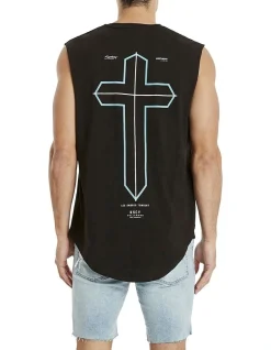 KSCY Speedway Dual Curved Muscle Tee In Black