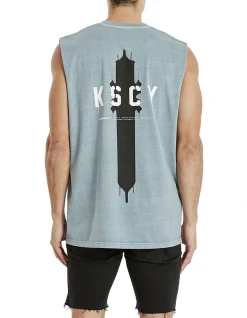 KSCY Sunset Relaxed Muscle Tee In Grey
