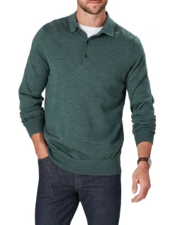 Gazman Merino Knit Polo In Green