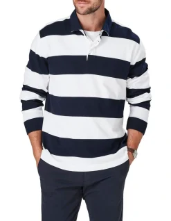 Gazman Block Stripe Rugby In Navy