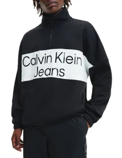 Calvin Klein Jeans Bold Logo Colorblock Sweatshirt In Black