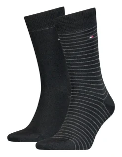 Tommy Hilfiger Small Stripe Cotton Socks 2-Pack In Black