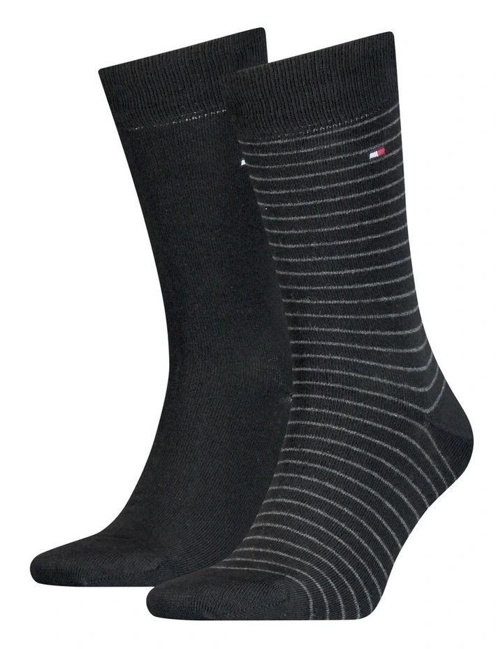 Tommy Hilfiger Small Stripe Cotton Socks 2-Pack In Black 3 Tommy Hilfiger Small Stripe Cotton Socks 2-Pack In Black