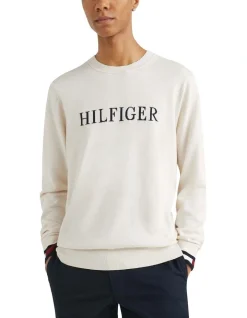Tommy Hilfiger Flag Cuff Crew Neck Knit In White