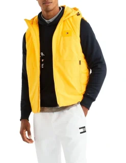 Tommy Hilfiger Mix Media Hooded Vest In Yellow