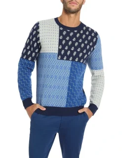 Marcs Mix And Patch Knit In Blue Multi