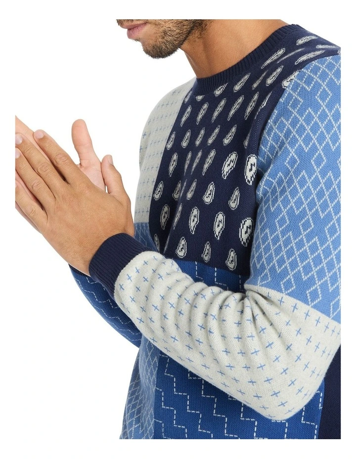 Marcs Mix And Patch Knit In Blue Multi 5 Marcs Mix And Patch Knit In Blue Multi - Image 3