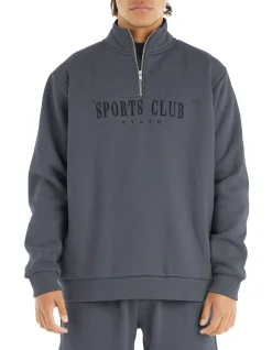 NYATH Sports Club Quarter Zip Sweater In Charcoal