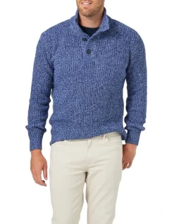 Blazer Oscar Button Neck Knit In Denim Blue