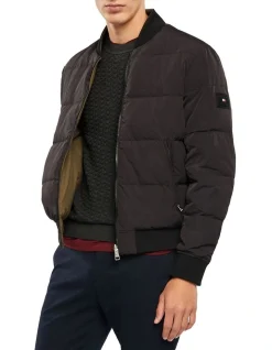 Tommy Hilfiger Reversible Down Seersucker Bomber In Black