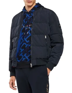 Tommy Hilfiger Reversible Down Seersucker Bomber In Desert Sky