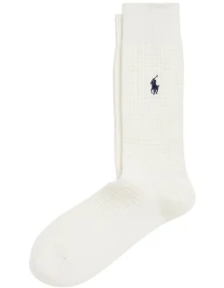 Polo Ralph Lauren Waffle Knit Cotton Blend Crew Socks In White