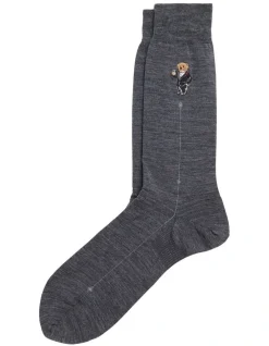 Polo Ralph Lauren Polo Bear Wool Blend Dress Socks In Grey