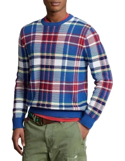 Polo Ralph Lauren Plaid Cotton Sweater In Blue