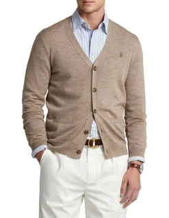 Polo Ralph Lauren Slim Fit Washable Wool Cardigan In Brown