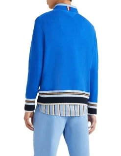Tommy Hilfiger Placed Graphic Stripe Crew Neck Knit In Blue -Coats Sales Store 983248750 2 720x928
