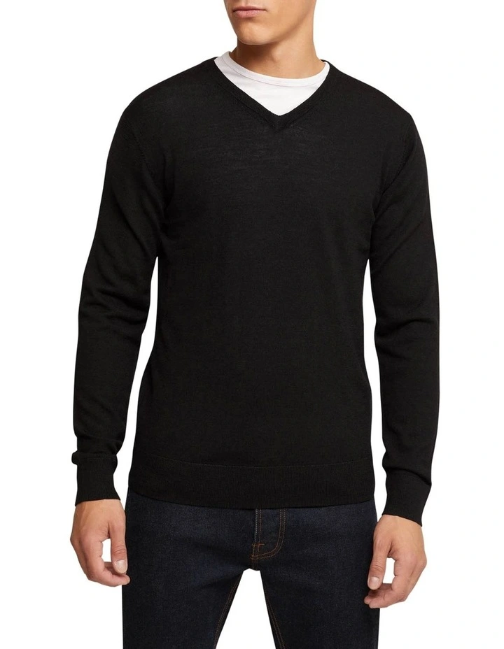 Oxford V-Neck Pure Merino Wool Pullover In Black 3 Oxford V-Neck Pure Merino Wool Pullover In Black
