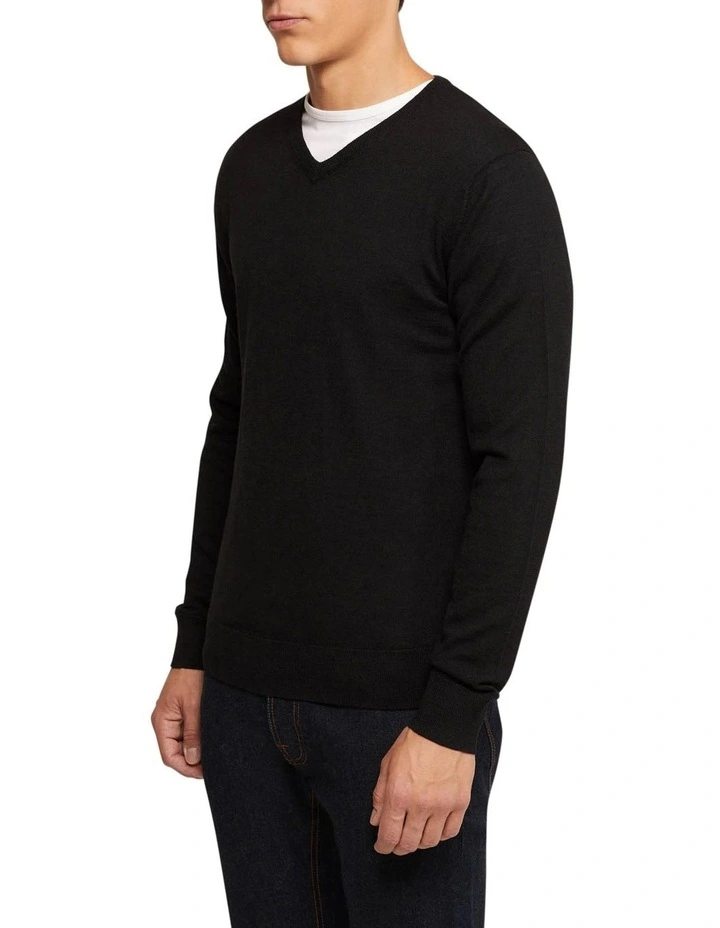 Oxford V-Neck Pure Merino Wool Pullover In Black 4 Oxford V-Neck Pure Merino Wool Pullover In Black - Image 2