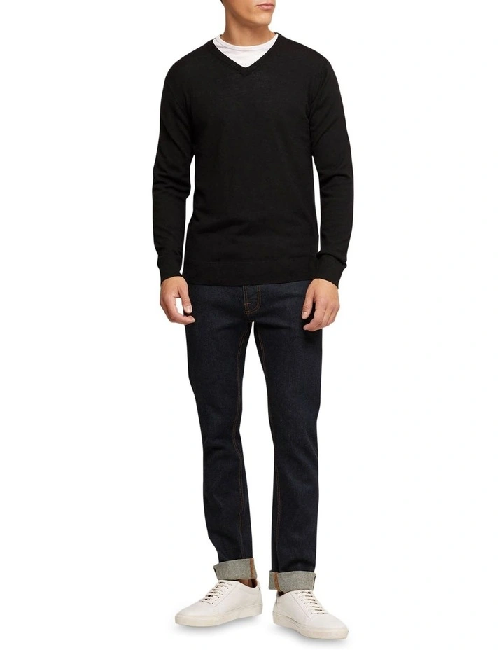 Oxford V-Neck Pure Merino Wool Pullover In Black 7 Oxford V-Neck Pure Merino Wool Pullover In Black - Image 5