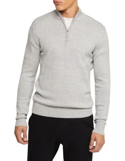 Oxford Robert Zip Neck Knit Pullover In Grey