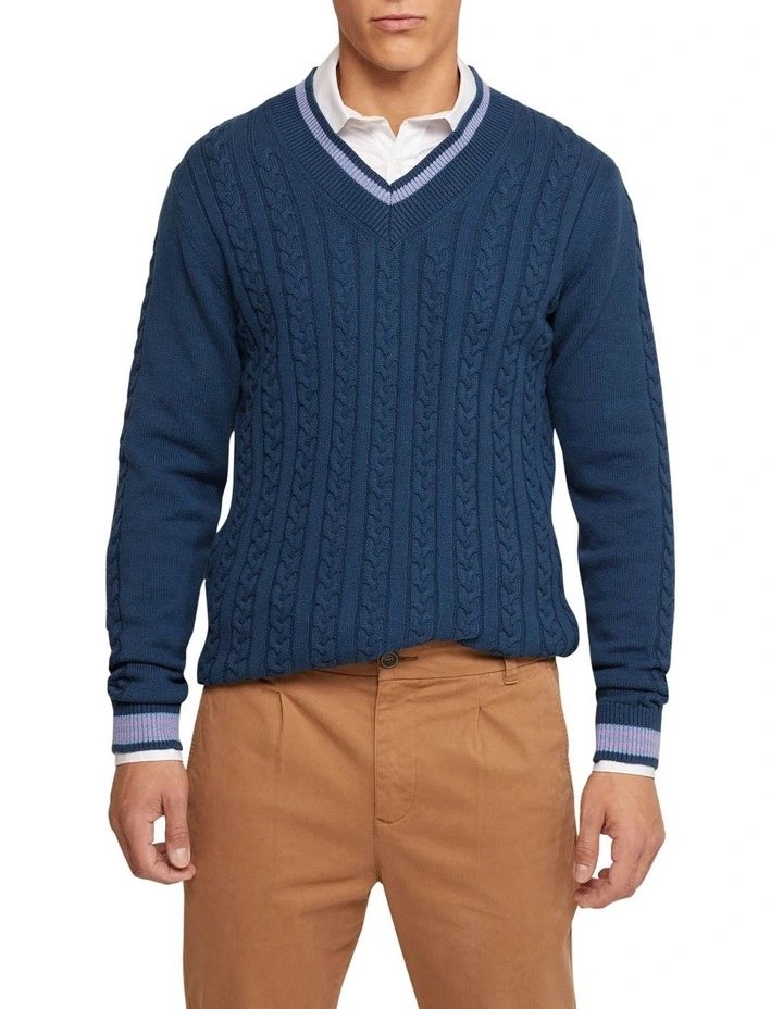 Oxford Logan Cricket Knit Pullover In Blue 3 Oxford Logan Cricket Knit Pullover In Blue