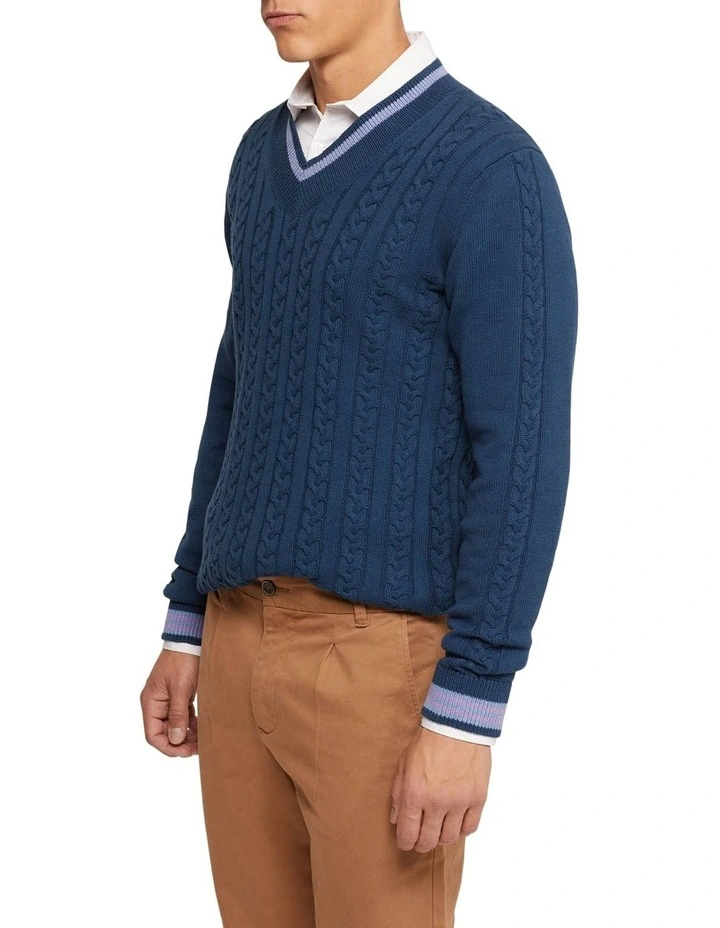 Oxford Logan Cricket Knit Pullover In Blue 4 Oxford Logan Cricket Knit Pullover In Blue - Image 2