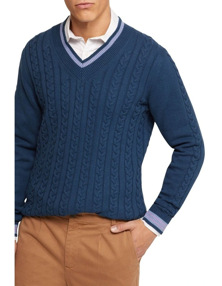 Oxford Logan Cricket Knit Pullover In Blue 6 Oxford Logan Cricket Knit Pullover In Blue - Image 4