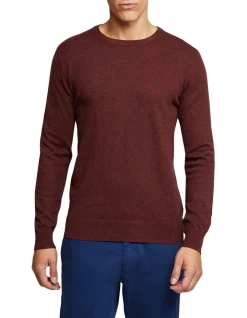 Oxford Crew Neck Cotton Cashmere Pullover In Dark Red