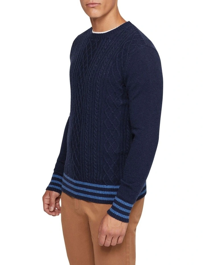 Oxford Matteo Cable Knit Pullover In Navy 4 Oxford Matteo Cable Knit Pullover In Navy - Image 2