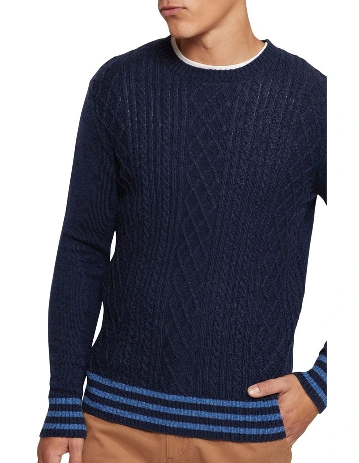 Oxford Matteo Cable Knit Pullover In Navy 6 Oxford Matteo Cable Knit Pullover In Navy - Image 4