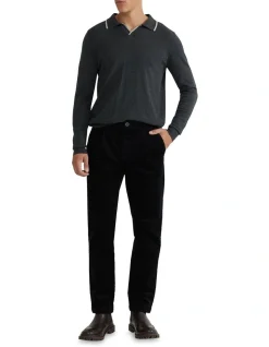Oxford Reiss Tipping Collar Long Sleeve Knit Polo In Charcoal