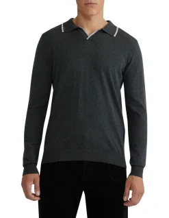 Oxford Reiss Tipping Collar Long Sleeve Knit Polo In Charcoal -Coats Sales Store 986201470 5 720x928