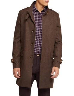 Oxford Roger Wool Rich Overcoat In Brown