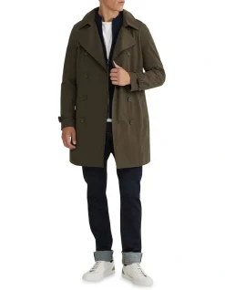 Oxford Marco Short Trench Coat In Dark Khaki