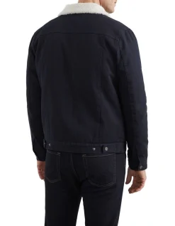 French Connection Twill Sherpa Jacket In Navy -Coats Sales Store 991619560 991608220 4 720x928