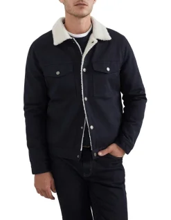 French Connection Twill Sherpa Jacket In Navy -Coats Sales Store 991619560 991608220 5 720x928