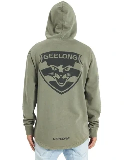 Nena & Pasadena Geelong Curved Hem Hooded Sweatshirt In Khaki